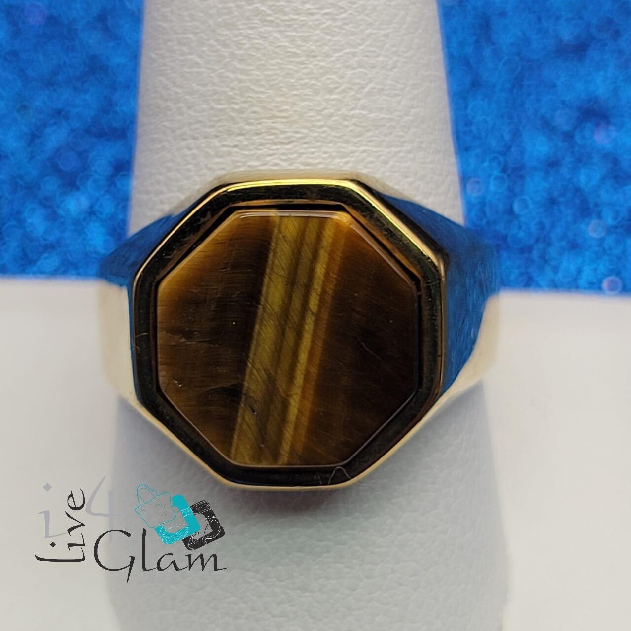 Stainless Steel Octagonal Tiger&#39;s Eye Ring