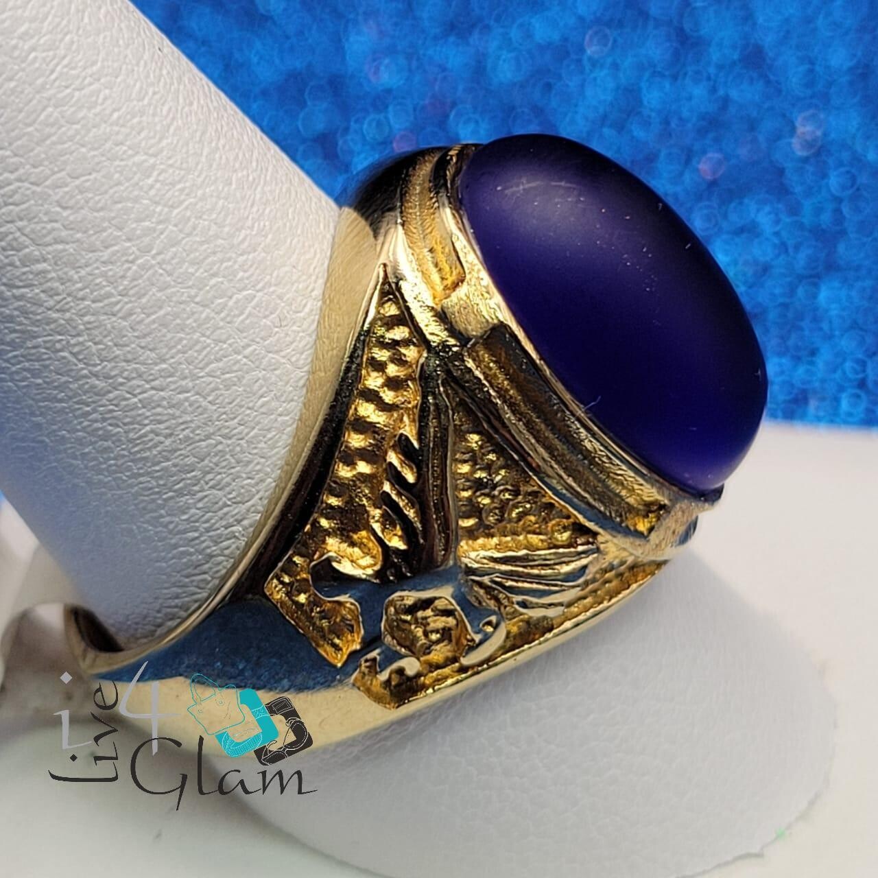 Stainless Steel Blue Stone Ring Size 10