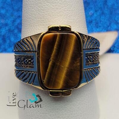 Stainless Steel Tiger&#39;s Eye Ring Size 11