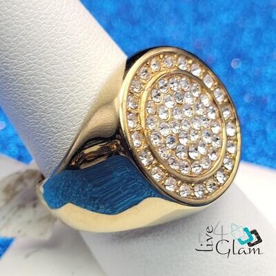 Stainless Steel Circle Cz Gold Ring