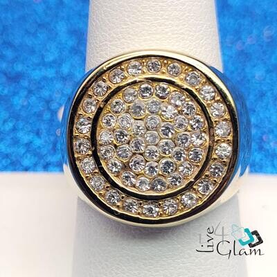 Stainless Steel Circle Cz Gold Ring