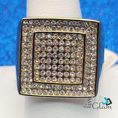 Stainless Steel Large Square Cz Ring