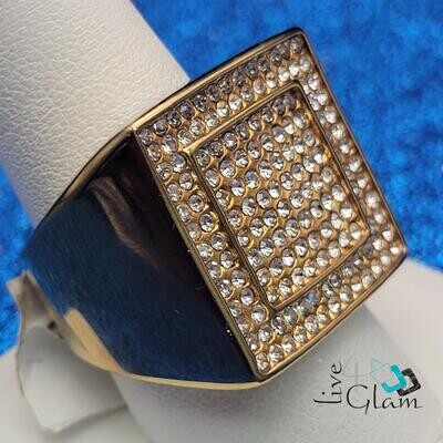 Stainless Steel Large Square Cz Ring