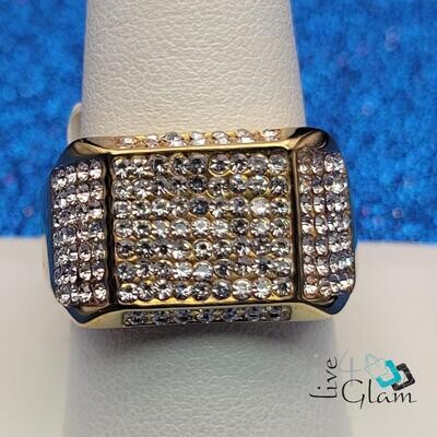 Stainless Steel Rectangle Cz Gold Ring