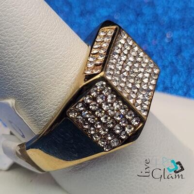Stainless Steel Rectangle Cz Gold Ring