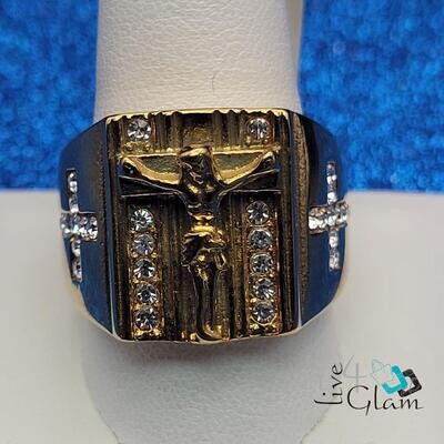 Stainless Steel Cz Crucifix Ring
