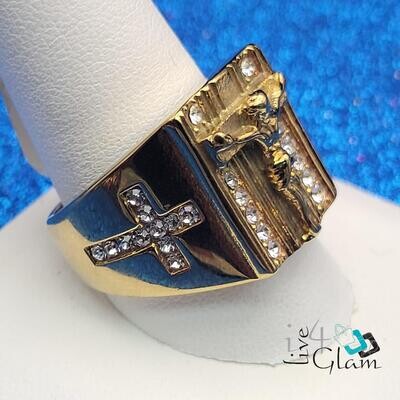 Stainless Steel Cz Crucifix Ring