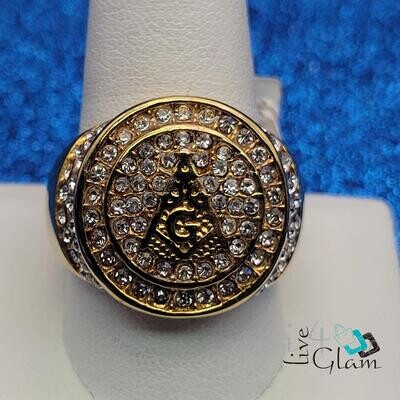 Stainless Steel G Free Mason Cz Gold Ring