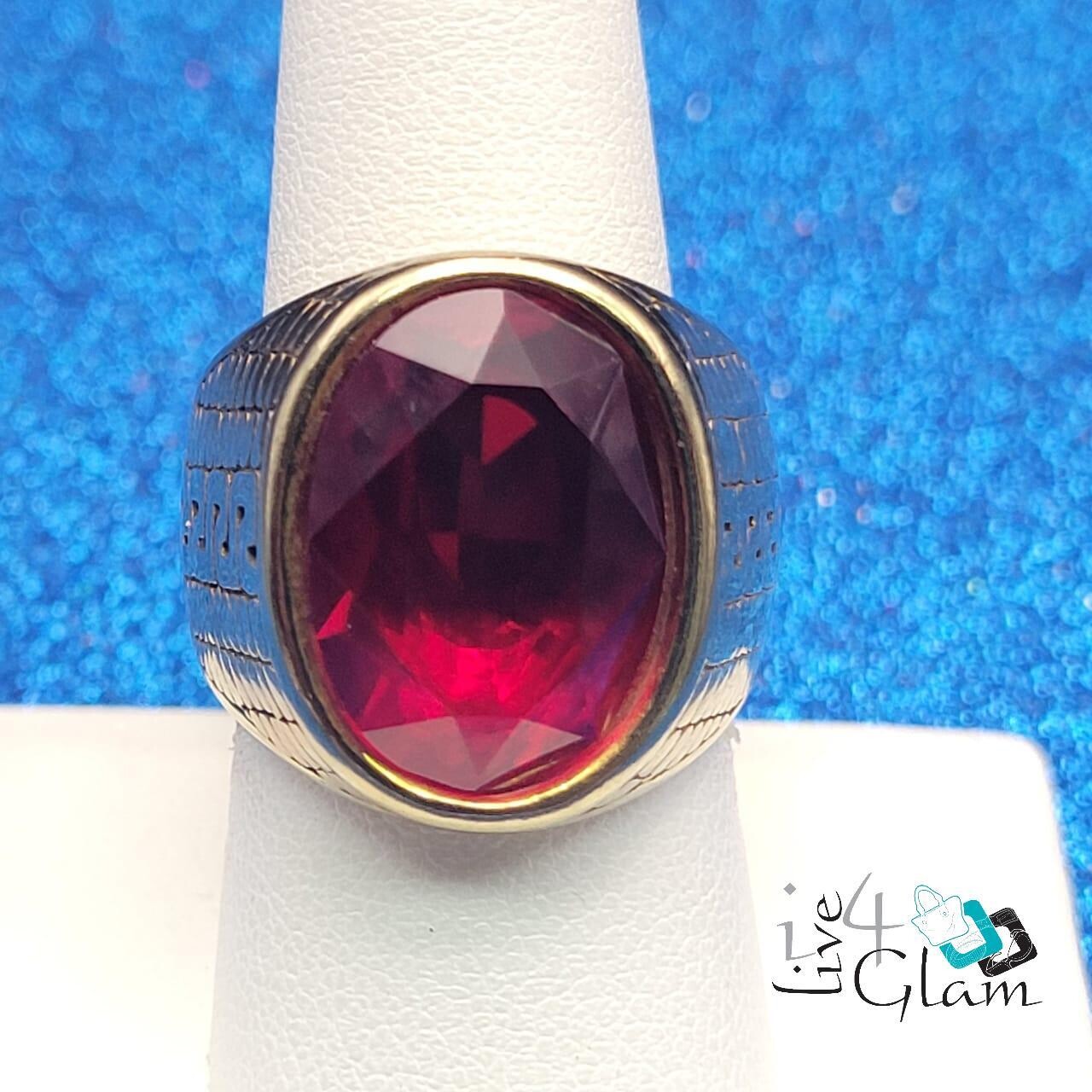 Stainless Steel Large Red Stone Ring