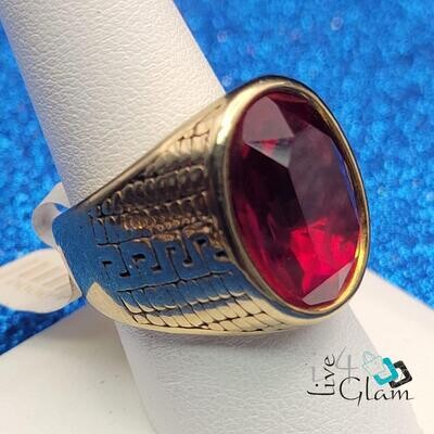 Stainless Steel Large Red Stone Ring