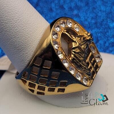 Stainless Steel Cz Horseshoe Ring