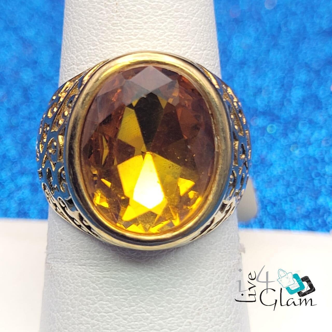 Stainless Steel Small Yellow Stone Ring