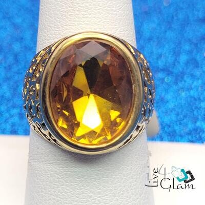 Stainless Steel Small Yellow Stone Ring