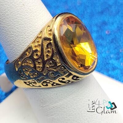 Stainless Steel Small Yellow Stone Ring