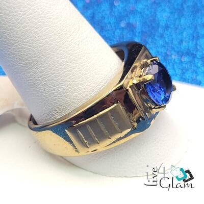 Stainless Steel Small Blue Stone Ring