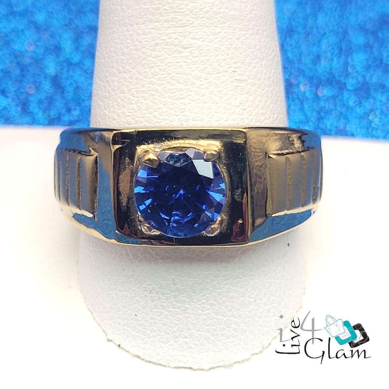 Stainless Steel Small Blue Stone Ring