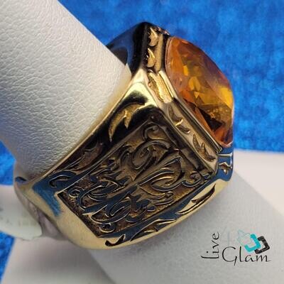 Stainless Steel Large Yellow Stone Ring