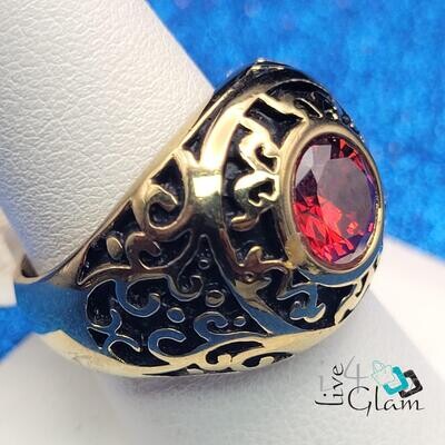 Stainless Steel Small Red Stone Vintage Ring