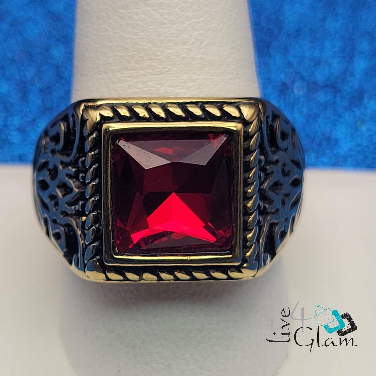 Stainless Steel Vintage Red Stone Ring