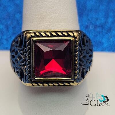 Stainless Steel Vintage Red Stone Ring