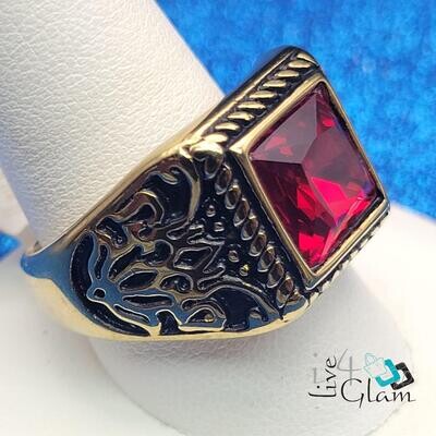 Stainless Steel Vintage Red Stone Ring