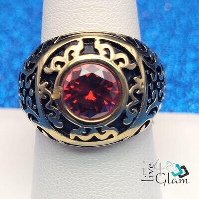 Stainless Steel Small Red Stone Vintage Ring