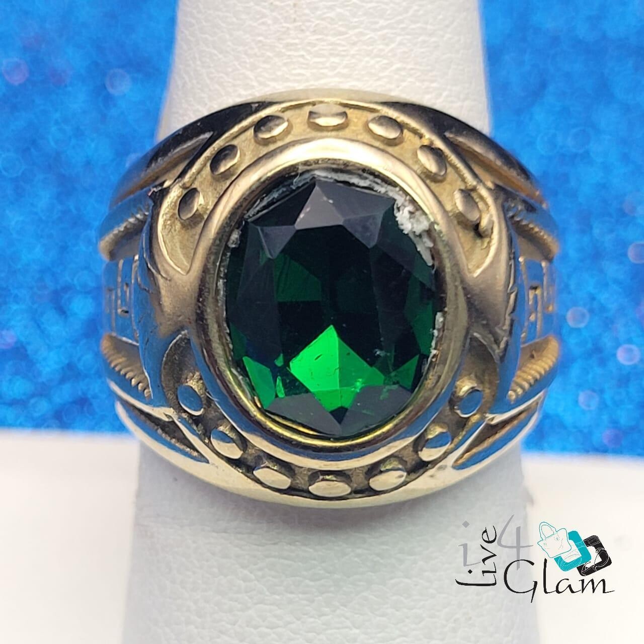 Stainless Steel Green Stone Ring