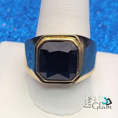 Stainless Steel Gold Black Stone Ring