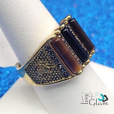 Stainless Steel Black/Brown Stone Ring