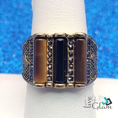 Stainless Steel Black/Brown Stone Ring