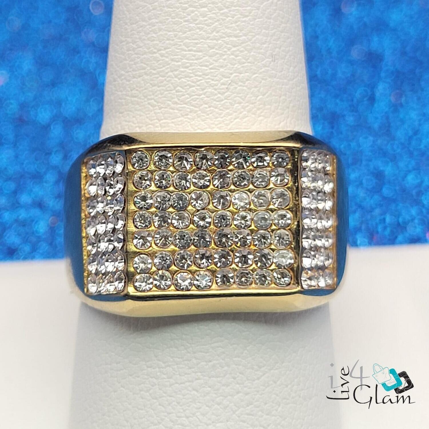 Stainless Steel Gold Cz Square Ring, Size: 10