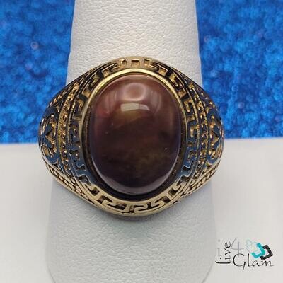 Stainless Steel Oval Tiger&#39;s Eye Ring