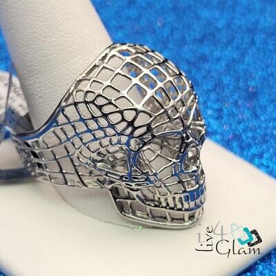 Stainless Steel Wired Skull Silver Ring Size 14