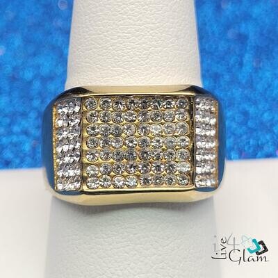 Stainless Steel Gold Cz Square Ring