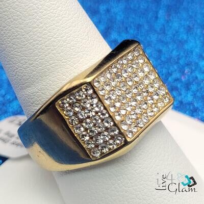 Stainless Steel Gold Cz Square Ring