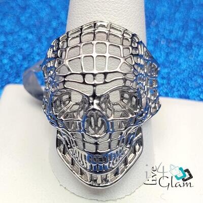 Stainless Steel Wired Skull Silver Ring Size 14