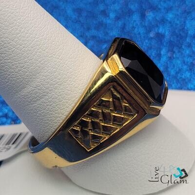 Stainless Steel Black Stone Ring
