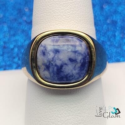 Stainless Steel Gold Ring w Blue Stone