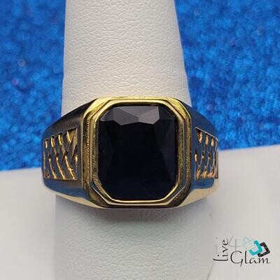 Stainless Steel Black Stone Ring