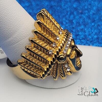Stainless Steel Cz Gold Chief Ring