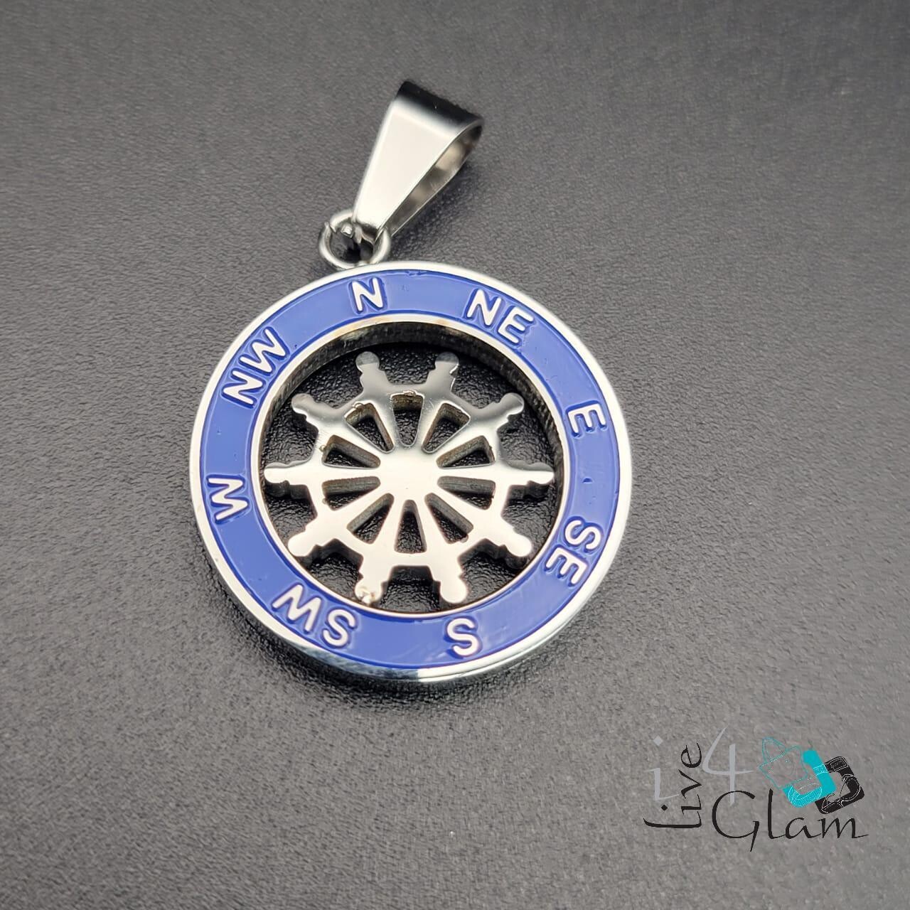 Stainless Steel Silver Compass Pendant, Style: Wheel
