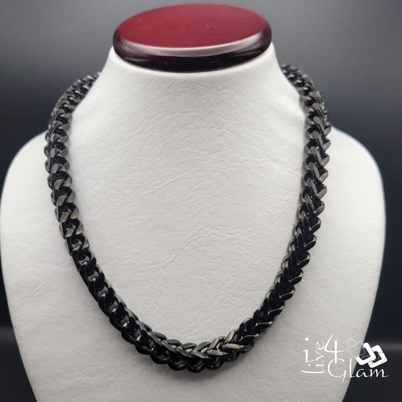 Stainless Steel 24&quot; Black Franco 6mm Chain and 8&quot; Hand Band