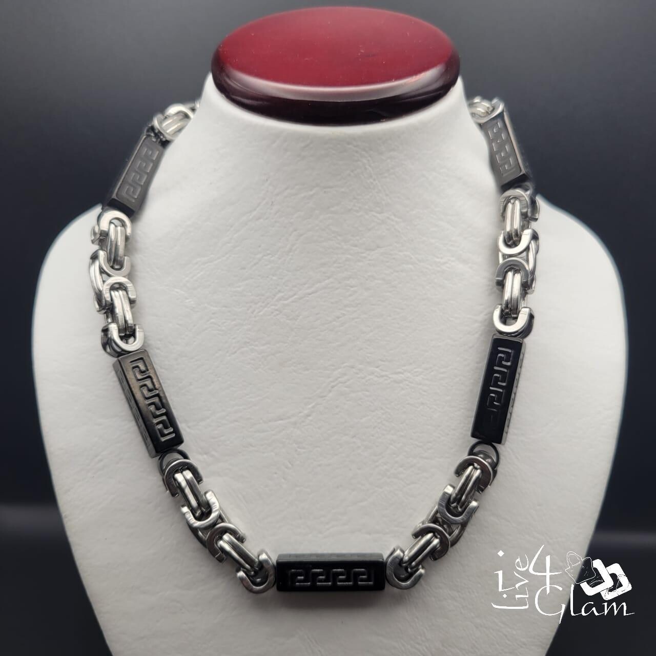 Stainless Steel Two Tone Pattern Bar Link 24&quot; Chain