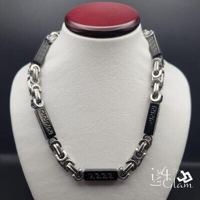 Stainless Steel Two Tone Pattern Bar Link 24&quot; Chain