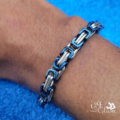 Stainless Steel Byzantine Blue/Silver Hand Band