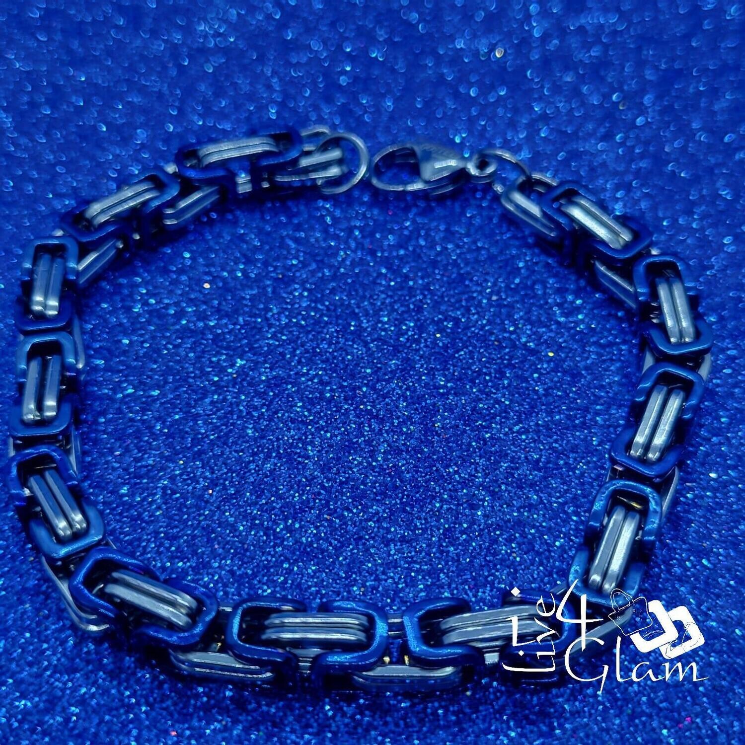 Stainless Steel Byzantine Blue/Silver Hand Band