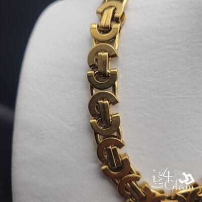 Stainless Steel Gold Chunky Byzantine  Chain and Hand Band Set