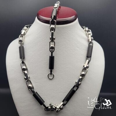 Stainless Steel Black/Silver Link Chain and Hand Band Set