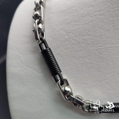 Stainless Steel Black/Silver Link Chain and Hand Band Set