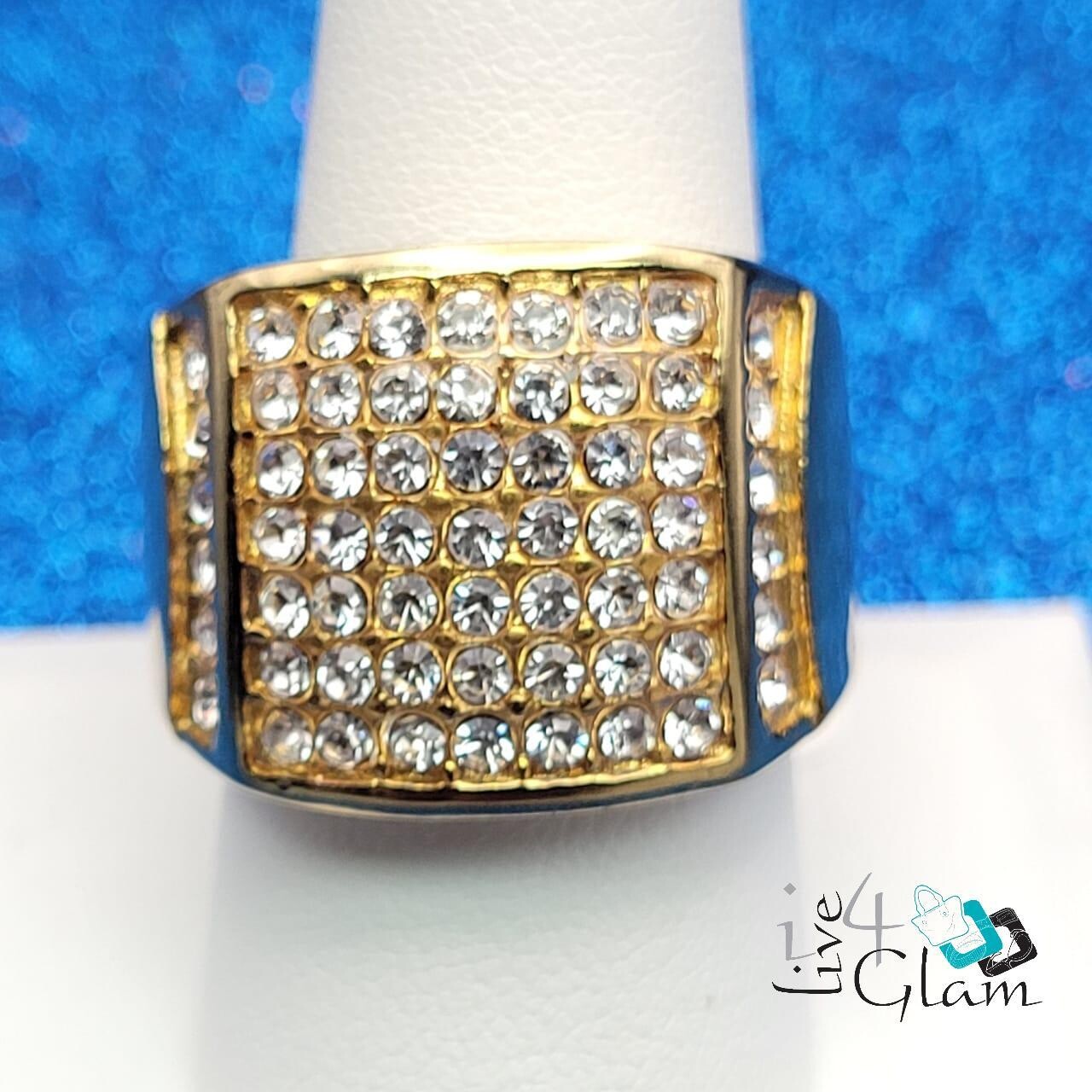 Stainless Steel Cz Large Gold Ring